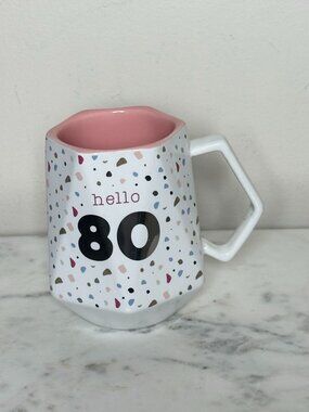 80th Birthday Mug “Hello 80”, Pink Confetti Coffee Mug, 80th Birthday Gift